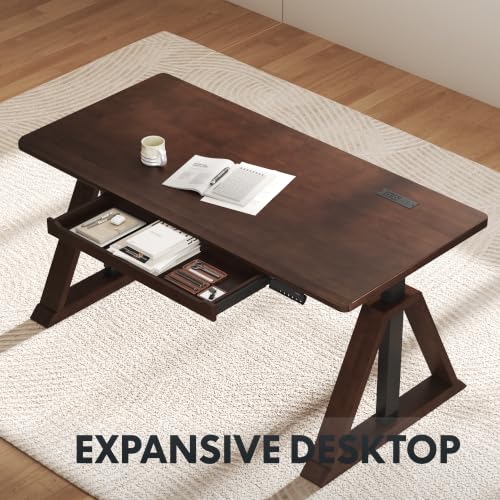 FLEXISPOT 63" WoodiX Solid Wood Executive Standing Desk with Drawer, Walnut - image 3