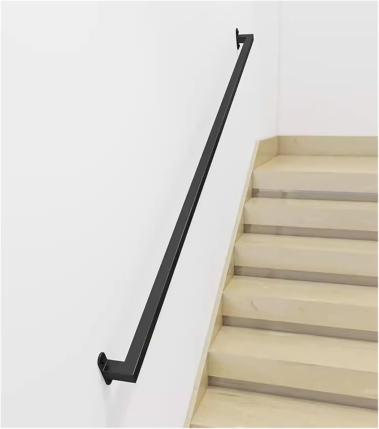 Jiajujia Black Stair Handrail Metal Railing Grab Bar Kit, Wrought Iron Wall Support Hand Rail For Lofts/Home/Hotel/Villas