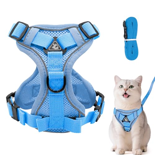 Verstellbares Katzengeschirr Ausbruchsicher, Katzengeschirr mit Leine Set, Softgeschirr für Katze Brustgeschirr für Katzen Kitten Hunde Welpen...