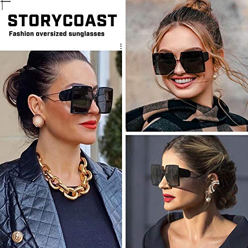 STORYCOAST Oversized Square Sunglasses for Women Fashion Large Shield Shades UV400 Protection (Red Frame-Red Gray Lens, 62)2