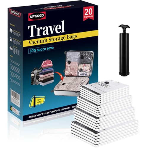 Image of UPGOGO Travel Vacuum Bags for Luggage with Hand Pump,Vacuum Seal Bags for Clothing,Packing Cubes Compression,Cruise Ship and Travel Essentials(Combo 20 Pack)