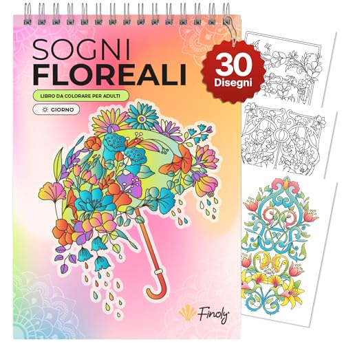 Finoly Libri da Colorare per Adulti Fiori A4 Riduce lo Stress | Libro Mandala da Colorare Adulti Principianti e Esperti | Mandala da colorare adulti Mindfulness Inchiostro Non Che Trapassa (Giorno)