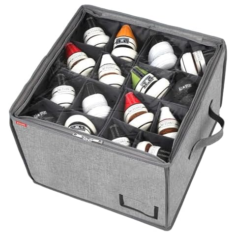Livelab Foldable Shoe Organizer, Space Saving Fabric Shoe Holder for Closet, Adjustable Dividers for Shoe Storage Bins with Clear Cover & Bottom Support, Shoe Cube Organizer Up to 16 Pairs (Grey) Cover