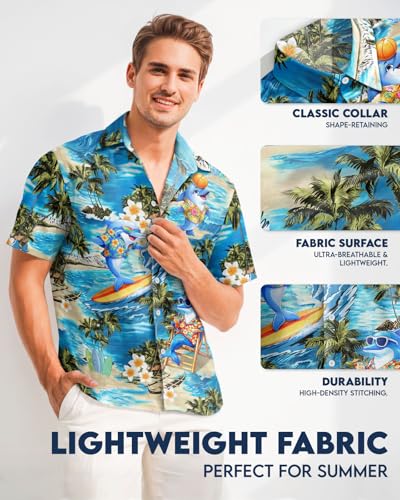 Image of 99TIMORO Fathers Film Button Down Shirt for Men, Funny Hawaiian Short Sleeve Top, Summer Beach Gifts