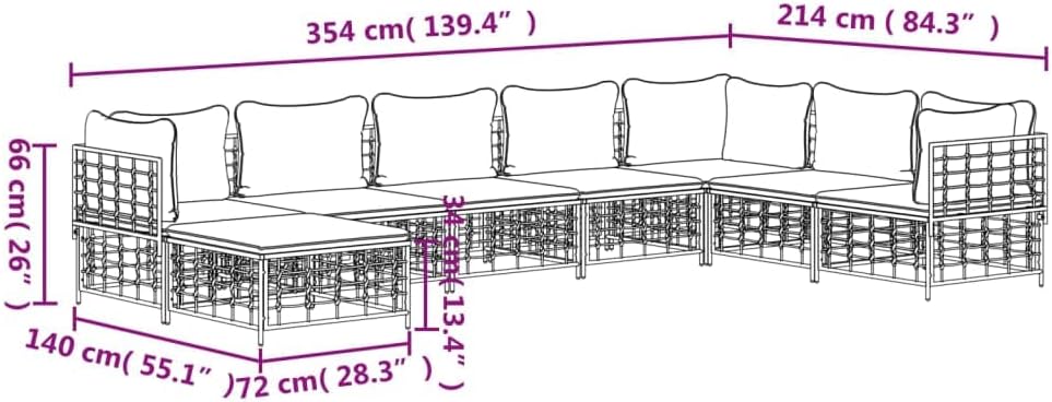 8 Piece Patio Lounge Set sectional Couch,Couch sectional,Convertible sectional Sofa,Couch,Sofa,couches for Living Room, Couch,with Cushions Anthracite Poly Rattan