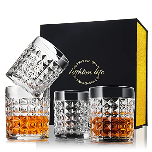 Lighten Life Old Fashioned Whiskey Glass Set,Crystal Bourbon Glass in Gift Box,10.5 oz Premium Scotch Glass ,Lowball Rock Glass for Whiskey,Scotch,Cocktail