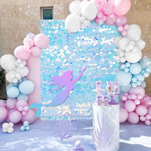 Image of Rainbow Shimmer Wall Backdrop Baby Shower Backdrop 6ftx4ft Sparkly Backdrop for Birthday Wedding Engagement Mermaid Wall Disco Backdrop Decoration