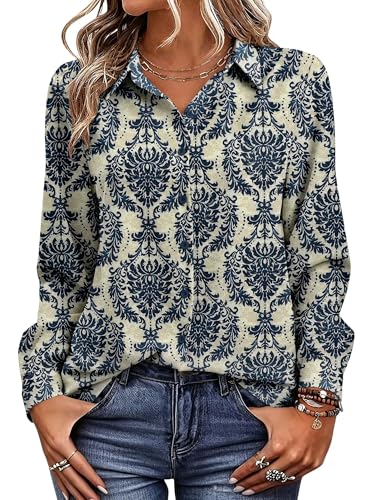 Image of Magritta Women's Shirts Fashion Casual Loose Fit Long Sleeve Button Down Lightweight Collared Blouse Tops