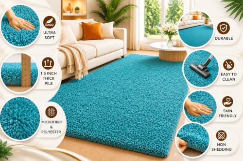 Image of Shaggy Carpet 3x5 Ft for Living Room & Bedroom (Sky Blue)