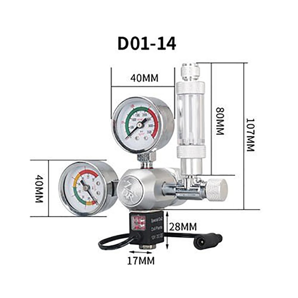Zawór redukcji ciśnienia CO2, sprzęt do reakcji CO2 do akwarium z zaworem elektromagnetycznym, podwójny manometr System sterowania CO2 (1-2UNF)