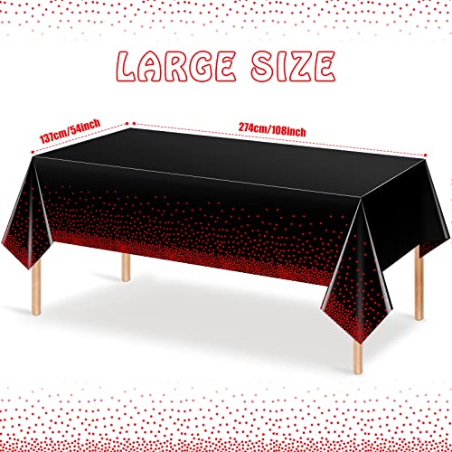 4 Pack Red And Black Dot Plastic Tablecloth, Red Stamping Dot Confetti Rectangle Plastic Disposable Table Cover For Birthday Wedding Baby Shower Engagement Anniversary Party Decorations, 54 X 108 Inch #TOP1