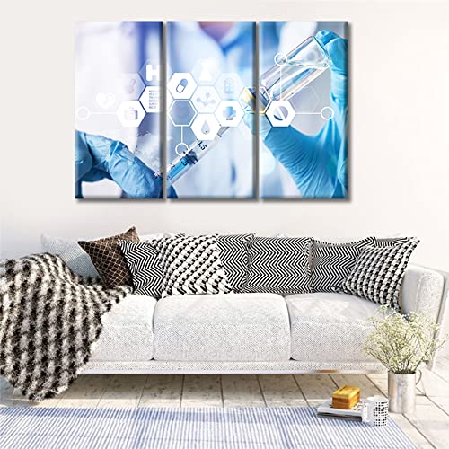 Image of TUMOVO 3 Piece Young Scientist Poster Canvas Wall Art Medical Pictures Wall Decor for Bedroom Clinical Laboratory Artwork Wall Art Framed Ready to Hang (42 inch Wx28 H)