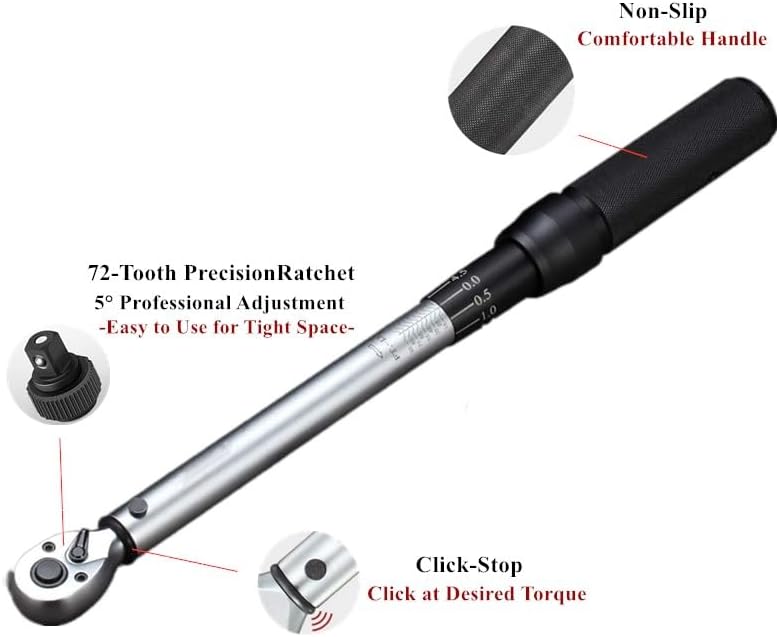 FLZOSPER 3/8-inch Drive Dual-Direction Adjustable Click Torque Wrench, 10-100 ft.-lb./ 13.6-135.6 N/m-USA20100010