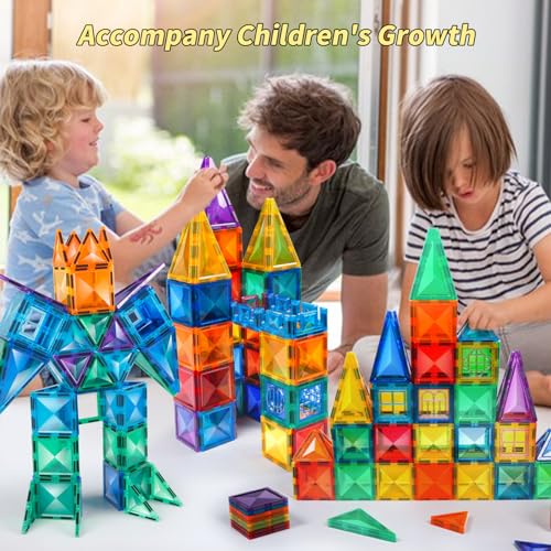 TOKBLOK Magnetic Tiles Kids Toys for 3 4 5 6 Years Old Boys & Girls, 64PCS Clear Diamond Magnet Building Blocks Set, STEM Preschool Learning Educational Toys for Toddler Birthday Gift