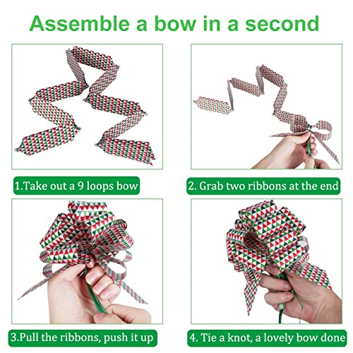 Pintreeland 24Pcs Christmas Bows For Gift Wrapping & 24Pcs Gift Tags, 5” Xmas Pull Bows With Ribbon Wrap Accessory For Present, Florist, Bouquet, Hamper, Basket Decor, Easy To Assemble #TOP2