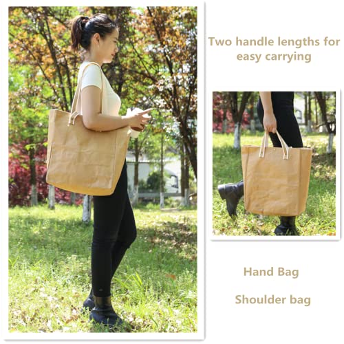 LEKOCH Washable Reusable Kraft Paper Tote Bag Carry Bag for Work Office Travel Shopping School and Everyday Use - Image 3