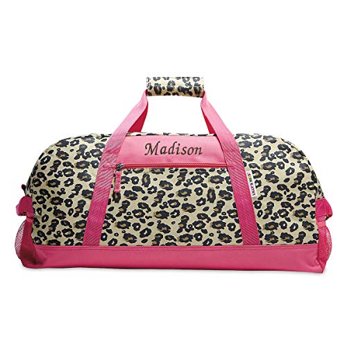 Leopard Print Personalized Kids Duffel Bag, Girls Sports Bag (11" x 12" x 23"W)