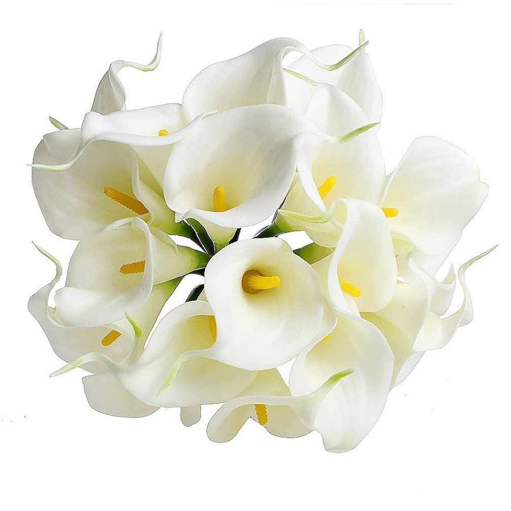 HOMSFOU 10pcs Real Touch Artificial Bouquets for Bridal Weddings Pu Flowers Floral Arrangements for Home Decor and Parties White - Image 4