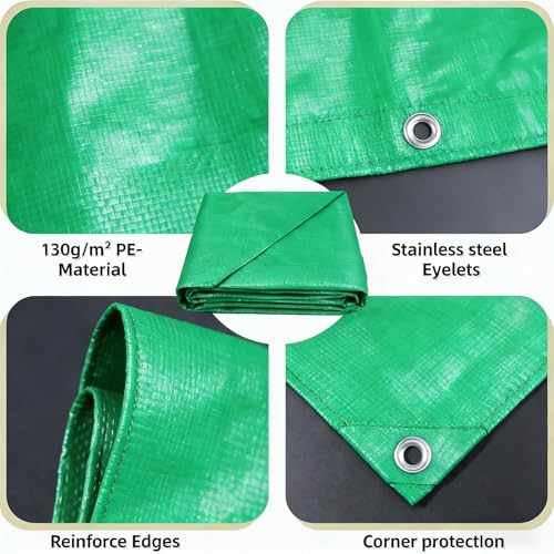 Lona protectora de 155x260 cm impermeable verde de 130g m2 con argollas 3