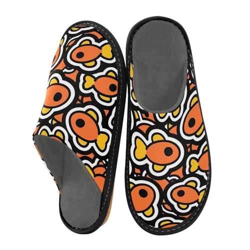 visesunny Women Men's Fuzzy Slippers Plush Warm Winter Orange Fish Sticker Cozy House Slippers Comfy Indoor Shoes - Main Image