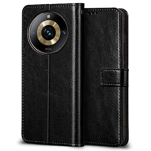 Image of WOW IMAGINE Shock Proof Flip Cover Back Case Cover for Realme Narzo 60 PRO | 11 PRO | 11 PRO Plus 5G (Flexible | Leather Finish | Card Pockets Wallet & Stand | Black)
