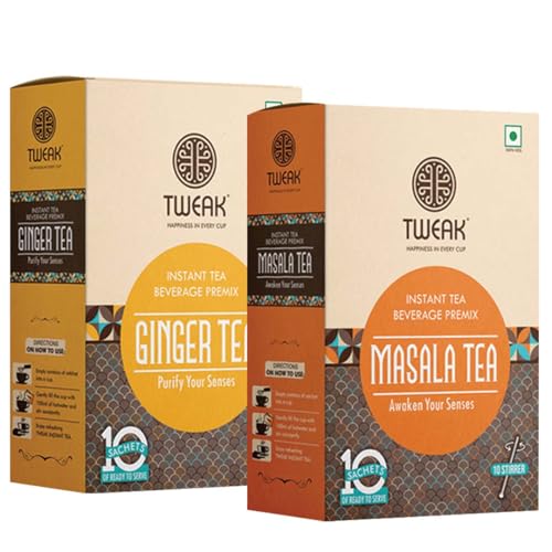 Image of TWEAK Instant Masala Ginger Premixes Sachet Combo (16g X 10 Sachets Each Pack) | Premix Ready Mix Drink | Desi Indian Chai | Natural Ingredients Regular Sugar Free Tea