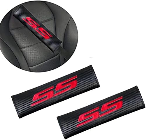KAeda 2 cojines para cinturón de seguridad de coche, almohadilla de hombro suave para Camaro ss, logotipo bordado, almohadillas de cuero negro para