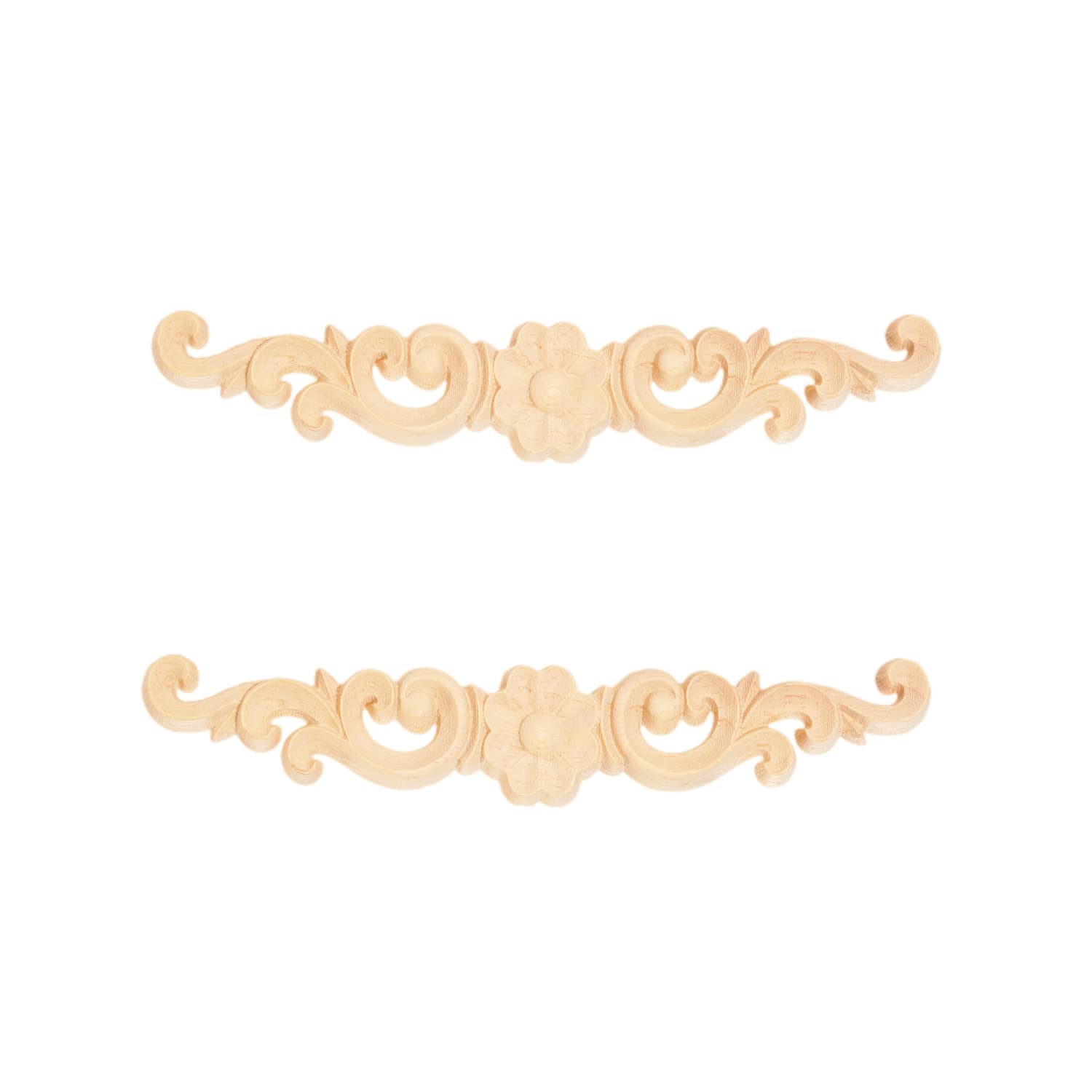 2pcs 16 * 3cm Wood Carved Applique Onlay for Decoration Furniture Decals Corner Long Onlay Applique Unpainted Flower Door Decor European Style
