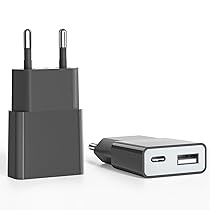 Caricabatterie USB 5 W Slim spina di ricarica alimentatore di rete 5V 1A 2 porte USB C+A,adattatore di alimentazione per iPhone, lettore eBook, Xperia, MP3 ((Thickness 1.45cm, 2packs))