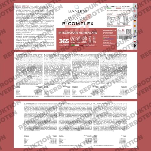 Bandini® Vitamin B Komplex Hochdosiert, 365 Tabletten für 12 Monate, B-Komplex mit alle 8 B-Vitamine B1, B2, B3, B5, B6, B7, B9, B12, Nervensystem, Stoffwechsel, Psychische Funktion, GVO-frei, Vegan