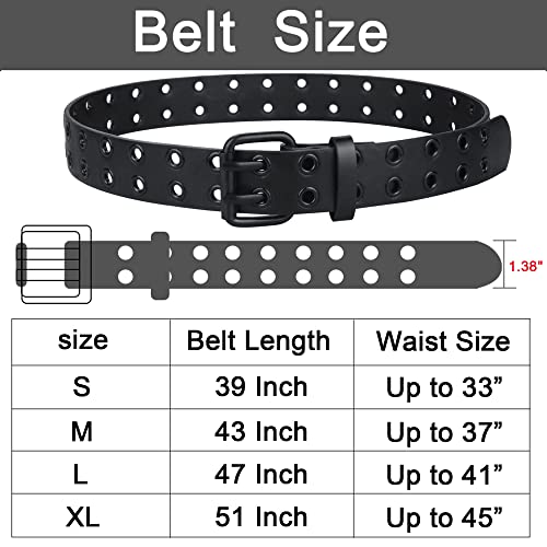 Image of Grommet Leather Belts for Women, Black Belt Women Men with Double Holes
