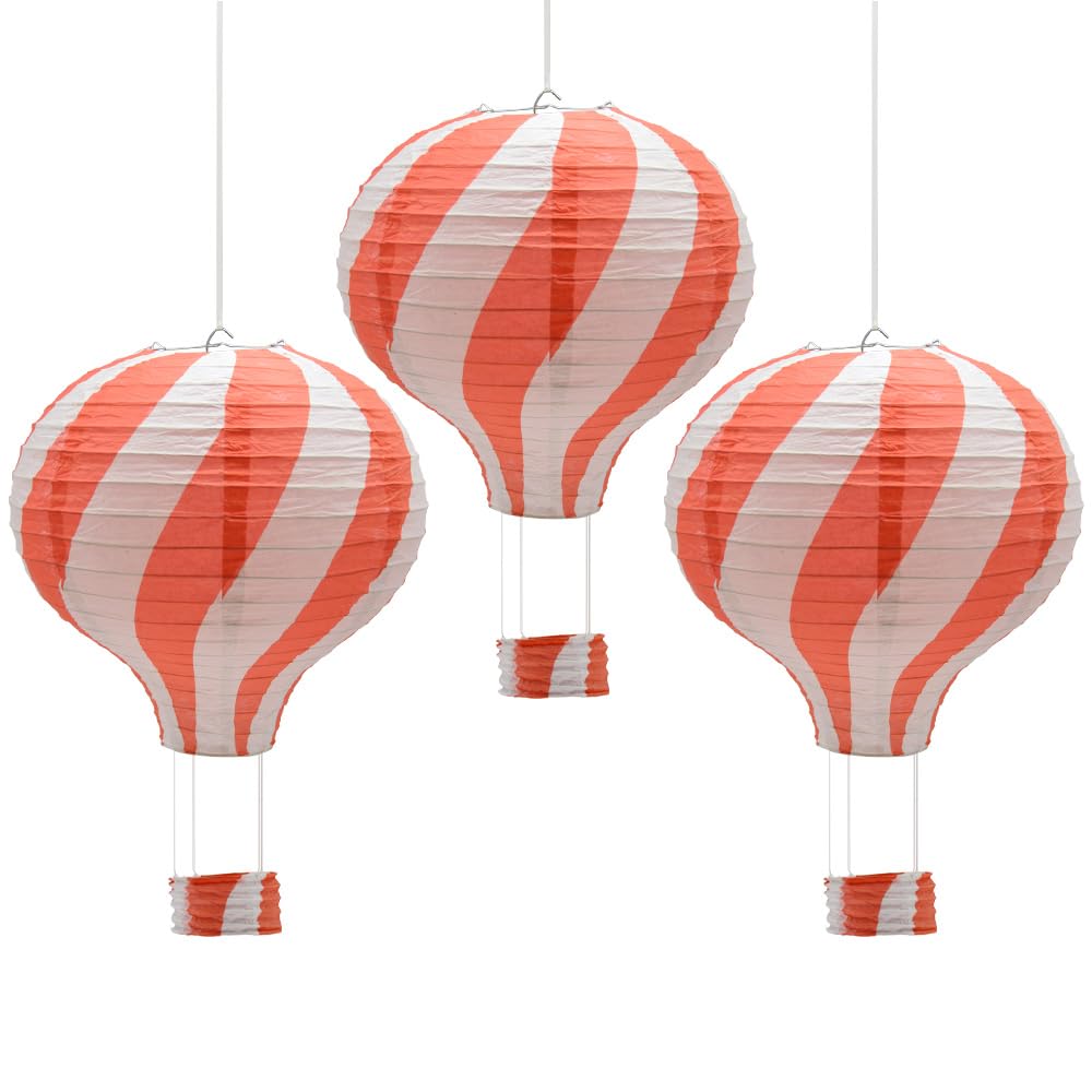 Ceeysee Red 3Pcs Paper Lanterns 30Cm Paper Lantern Hanging Hot Air Balloon For Birthday Wedding Christmas Decor Halloween Party Decoration (Red/Rqhos)