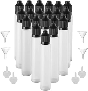 20 Pack 30mL LDPE Plastic Unicorn Dropper Bottle 1 oz Ink Liquid Applicator Squeezable Bottles with Childproof Cap and Thin Tip (Black)