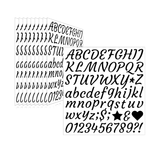 Image of 730 Pieces 10 Sheets Letter Stickers,Self Adhesive Waterproof Mailbox Numbers Stickers,Alphabet Decals for DIY,Bulletin Board,Window,Door,Sign,Bike,Car,Laptop,Scrapbook (Black, 1 Inch)