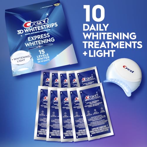 Crest 3D Whitestrips Express Whitening with Light, Whitestrips 3D White, Teeth Whitening Strip Kit, 20 Strips (10 Count Pack), Crest Teeth Whitening Strips, Teeth Whitening Kit - image 3