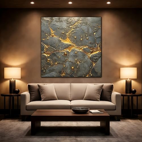Impression sur toile abstraite or et gris avec châssis de 3 cm - 2