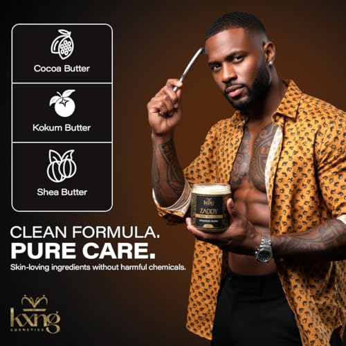 Image of KXNG Cosmetics Organic Shea Body Butter Cream - 4oz | Mens Body Butter for Black Men & Women with Shea, Cocoa, Mango & Coconut Oil | Moisturizing Cream for Hands, Feet & Skin - Zaddy