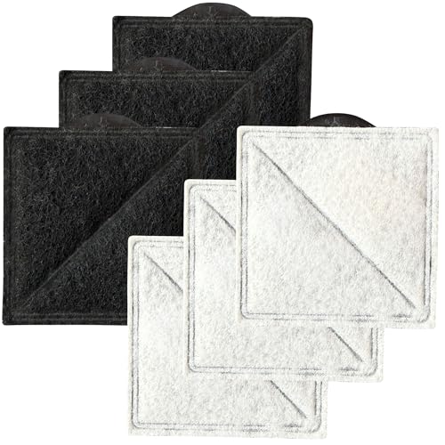AFJWUZ Square Cat Fountain Filter Replacement for Petsafe Viva Ion-X Outlast Pumpless & Premier Pet Water Fountain Replacement Charcoal Filter for Cat Water Fountain Stainless Steel (6 PACK)
