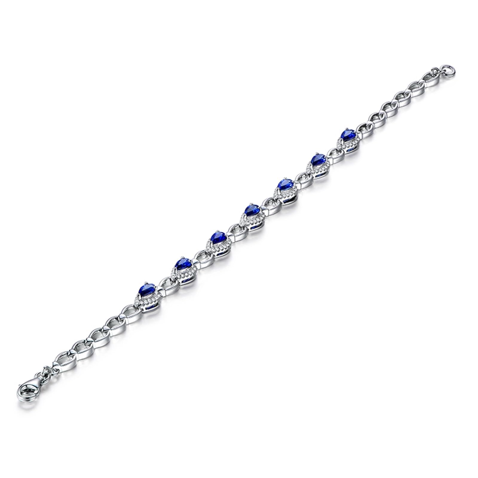 Bracciale Oro Bianco Donna 750/585/375 Vero, Bracciale con Zaffiro Sintetico 1.83ct 16-20 cm con Moissanite, Braccialetto Sposa Matrimonio