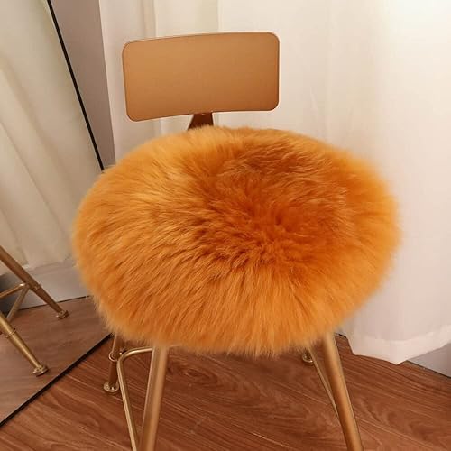 Cojín largo para silla de lana de oveja auténtica, redondo, suave, esponjoso, para sala de estar, dormitorio, oficina (16 x 16 pulgadas, color beige