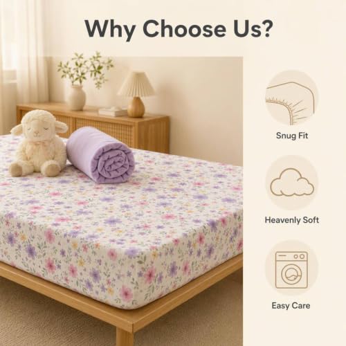 Image of AMROSE 2 Pack Flannel Fleece Crib Sheets, Blossom