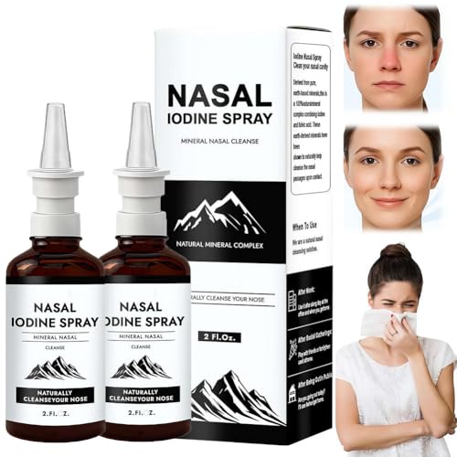 Spray nasal de yodo, limpieza nasal diaria y niebla de cuidado con yodo y ácido fúlvico, spray nasal no medicado para aire seco, viajes y uso diario, más de 150 usos por botella, 2 onzas líquidas