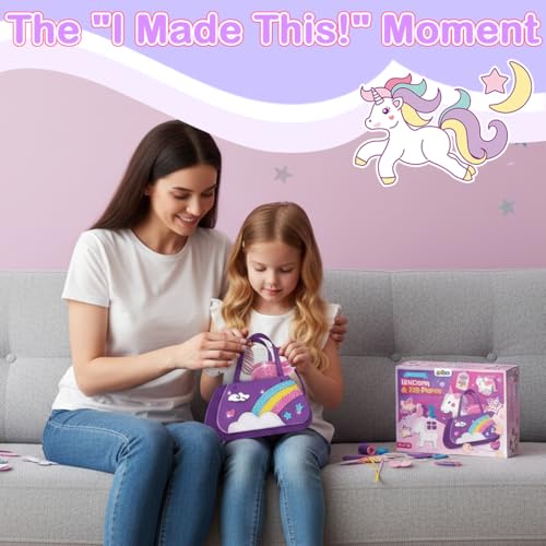 Image of PALAY 2 in 1 DIY Unicorn Sling Bag for Girls Craft Kit for Girls 6+, Fashion Cute DIY Hand Bag for Girls Shoulder Stylish Gifts Kids 6+ Purse Cross Body Woman, Making Kit with Accessories