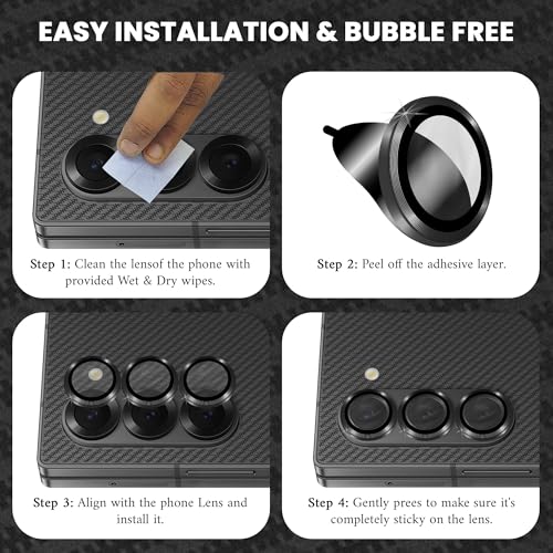 Image of FIRST MART Black Camera Ring Guard Protector for Samsung Galaxy Z Fold 6 | Tempered Glass with Metal Alloy Rings, HD Clear, Scratch Resistant, Case-Friendly | Pack of 1