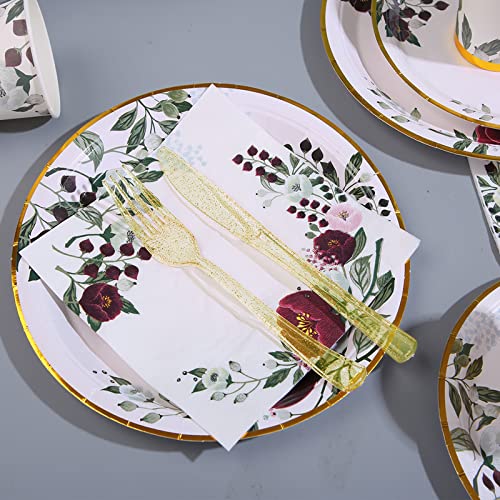 Gudvilla Floral Party Supplies 168Pcs Paper Plates Tableware Set Serves 24 Guests For Bridal Shower, Birthdays, Baby Shower Decorations #TOP3