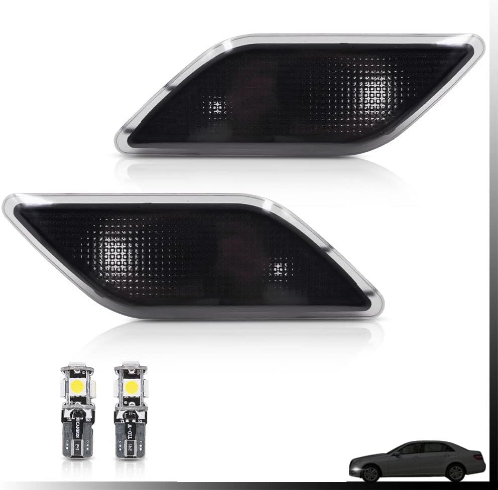 NJSBYL Smoke Lens Front Bumper Side Marker Lights Lamp Housing for 2010-2013 Mercedes-Benz W212 E-Class Pre-LCI E350 E550 E63 AMG Sedan/Wagon Driver Fender Sidemarker OEM Lamps Replacements