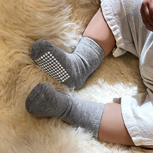 Image of JAKIDAR 12 Pack Baby Socks Cotton Crew Toddler Socks Grips Non Slip Bottom Kids Socks