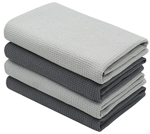 Gqzluck Cotton Kitchen Towels Waffle Weave Dish Towels, Soft And Super Absorbent Hand Towel, Fast Drying Lightweight Tea Towels, 17 X 25 Inches, Set Of 4 (Light Grey + Dark Grey) #TOP18