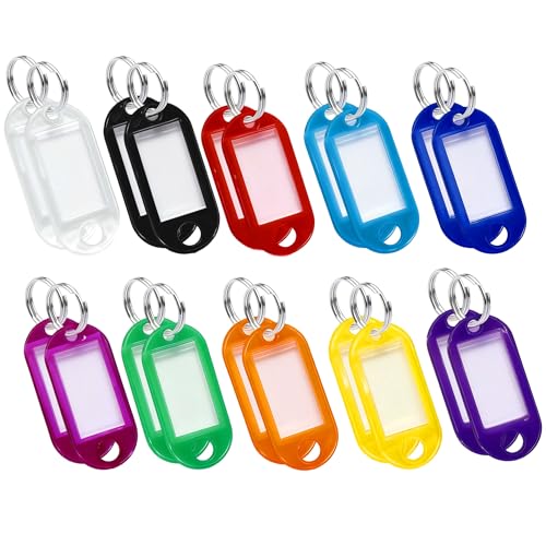 Bitone 20 Porte Clés Inscriptibles avec Étiquettes,Porte clef personnalisable Vivantes en Plastique Résistant – Étiquettes Amovibles pour Identification Clés,...