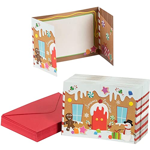 Sustainable Greetings 36-Pack Gingerbread House Greeting Cards with Envelopes - 5 x 7 in Multi-Colored Tri-Fold Design - Photo Insert & Adhesive Red Envelopes Included